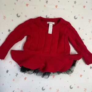 First Impressions Red Cable Knit Sweater with Black Tulle